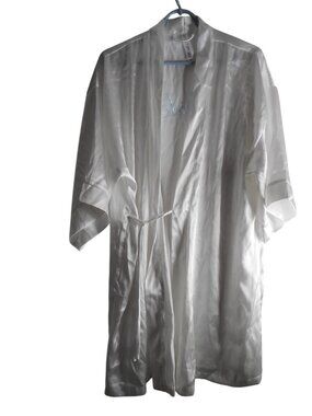 White Satiny Bride Robe Lingerie Sz M/L tie close
